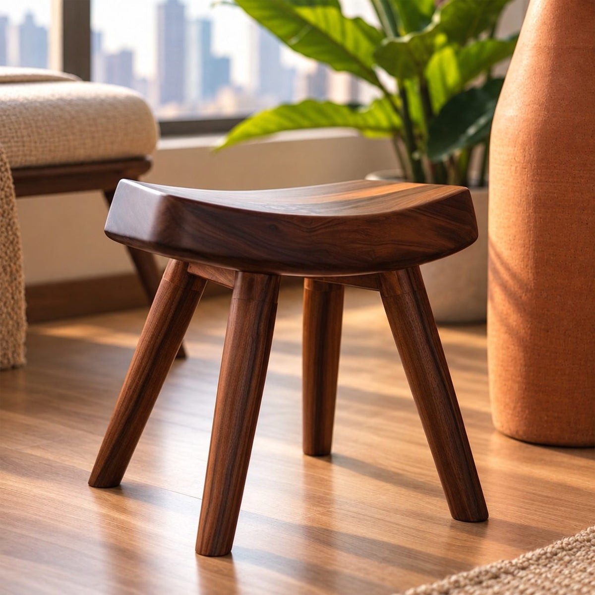 Four Leg Splayed Shower Stool, Small Solid Wood Bath Stool with Saddle Seat and Tapered Legs, 12 Inch
