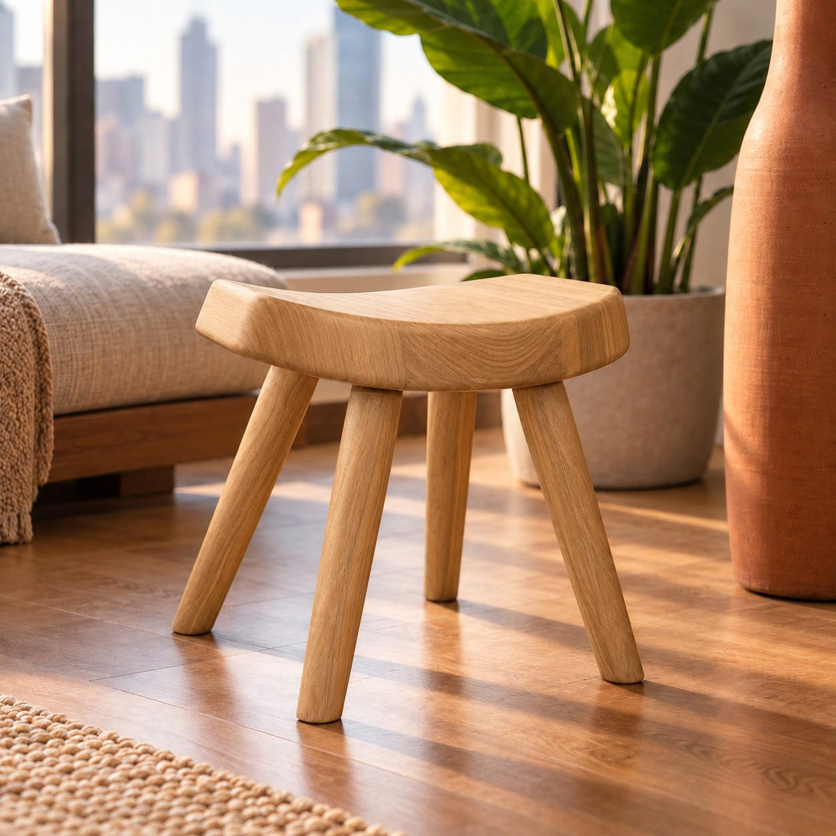 Four Leg Splayed Shower Stool, Small Solid Wood Bath Stool with Saddle Seat and Tapered Legs, 12 Inch