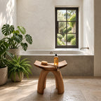 Bow Leg Saddle Shower Stool, Solid Wood Bath Seat with Upturned Ends on Two Arched Legs, 18-24 Inch