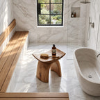 Bow Leg Saddle Shower Stool, Solid Wood Bath Seat with Upturned Ends on Two Arched Legs, 18-24 Inch
