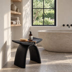 Bow Leg Saddle Shower Stool, Solid Wood Bath Seat with Upturned Ends on Two Arched Legs, 18-24 Inch