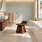 Whale Tail Carved Shower Stool, Solid Wood Bath Stool with Scooped Seat and Flared Trunk Base, 14 Inch