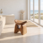 Low Wishbone Shower Stool, Carved Solid Wood Bath Seat with Upswept Saddle Top and Split Legs, 16 Inch
