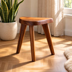 Three Leg Shower Stool, Small Solid Wood Bath Stool with Rounded D-Shaped Seat and Splayed Legs, 12 Inch