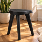 Three Leg Shower Stool, Small Solid Wood Bath Stool with Rounded D-Shaped Seat and Splayed Legs, 12 Inch