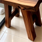 Rustic Knotty Shower Stool, Solid Wood Bath Seat with Dished Natural Edge Top and Splayed Legs, 22 Inch