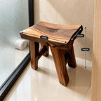 Rustic Knotty Shower Stool, Solid Wood Bath Seat with Dished Natural Edge Top and Splayed Legs, 22 Inch