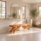Branch Leg Shower Bench, Organic Solid Wood Bathroom Bench with Slatted Top and Root-Like Legs, 32-60 Inch
