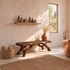 Branch Leg Shower Bench, Organic Solid Wood Bathroom Bench with Slatted Top and Root-Like Legs, 32-60 Inch