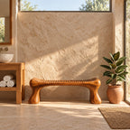 Bone Leg Shower Bench, Solid Wood Bath Bench with Slatted Seat on Thick Flared Sculpted Legs, 32-60 Inch