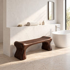 Bone Leg Shower Bench, Solid Wood Bath Bench with Slatted Seat on Thick Flared Sculpted Legs, 32-60 Inch