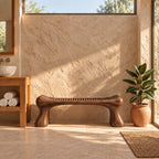 Bone Leg Shower Bench, Solid Wood Bath Bench with Slatted Seat on Thick Flared Sculpted Legs, 32-60 Inch