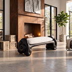 Cloud Scroll Bathroom Bench, Hand Carved Solid Wood Accent Bench with Swirled Ends, 35-45 Inch