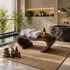 Curl End Shower Bench, Solid Wood Spa Bench with Rolled S-Curve Ends and Thick Slab Top, 39-65 Inch