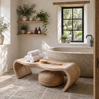 Waterfall Curve Shower Bench, Solid Wood Spa Bench with Rolled C-Shaped Slab Legs, 42-60 Inch
