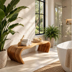 Waterfall Curve Shower Bench, Solid Wood Spa Bench with Rolled C-Shaped Slab Legs, 42-60 Inch
