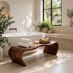 Waterfall Curve Shower Bench, Solid Wood Spa Bench with Rolled C-Shaped Slab Legs, 42-60 Inch