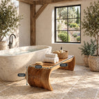 Waterfall Curve Shower Bench, Solid Wood Spa Bench with Rolled C-Shaped Slab Legs, 42-60 Inch