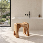 Arch Cutout Saddle Shower Stool, Solid Wood Bath Stool with Scooped Seat and Open Arched Sides, 18-24 Inch