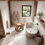 Arch Cutout Saddle Shower Stool, Solid Wood Bath Stool with Scooped Seat and Open Arched Sides, 18-24 Inch
