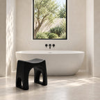 Arch Cutout Saddle Shower Stool, Solid Wood Bath Stool with Scooped Seat and Open Arched Sides, 18-24 Inch