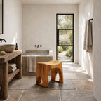 Arch Cutout Saddle Shower Stool, Solid Wood Bath Stool with Scooped Seat and Open Arched Sides, 18-24 Inch