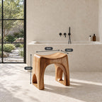 Arch Cutout Saddle Shower Stool, Solid Wood Bath Stool with Scooped Seat and Open Arched Sides, 18-24 Inch