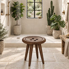 Button Top Shower Stool, Round Solid Wood Bath Stool with Four-Hole Seat on Tapered Legs, 16 Inch