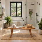 Splayed Leg Live Edge Shower Bench, Natural Slab Solid Wood Spa Bench for Bathroom and Sauna, 32-60 Inch