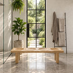 Four Dish Seat Shower Bench, Thick Solid Wood Spa Bench with Carved Seat Hollows on Block Legs, 32-60 Inch