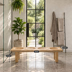 Four Dish Seat Shower Bench, Thick Solid Wood Spa Bench with Carved Seat Hollows on Block Legs, 32-60 Inch