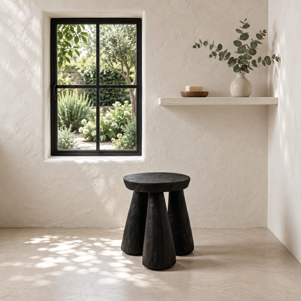 Tripod Peg Leg Shower Stool, Round Solid Wood Bath Stool with Thick Tapered Legs, 16 Inch