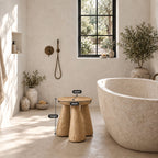 Tripod Peg Leg Shower Stool, Round Solid Wood Bath Stool with Thick Tapered Legs, 16 Inch