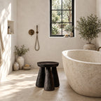 Tripod Peg Leg Shower Stool, Round Solid Wood Bath Stool with Thick Tapered Legs, 16 Inch