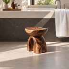 Mushroom Arch Shower Stool, Carved Solid Wood Bath Stool with Rounded Top and Open Arch Base, 14 Inch