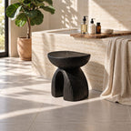 Mushroom Arch Shower Stool, Carved Solid Wood Bath Stool with Rounded Top and Open Arch Base, 14 Inch