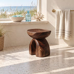 Mushroom Arch Shower Stool, Carved Solid Wood Bath Stool with Rounded Top and Open Arch Base, 14 Inch