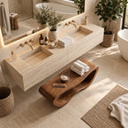 Ribbon Loop Shower Bench, Continuous Curve Solid Wood Bathroom Bench with Wavy Towel Shelf, 39-65 Inch