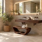 Ribbon Loop Shower Bench, Continuous Curve Solid Wood Bathroom Bench with Wavy Towel Shelf, 39-65 Inch