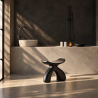 Rounded Wishbone Shower Stool, Smooth Solid Wood Bath Seat with Saddle Top on a Soft Arched Base, 16 Inch