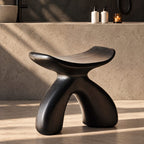 Rounded Wishbone Shower Stool, Smooth Solid Wood Bath Seat with Saddle Top on a Soft Arched Base, 16 Inch