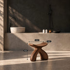 Rounded Wishbone Shower Stool, Smooth Solid Wood Bath Seat with Saddle Top on a Soft Arched Base, 16 Inch
