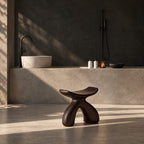 Rounded Wishbone Shower Stool, Smooth Solid Wood Bath Seat with Saddle Top on a Soft Arched Base, 16 Inch
