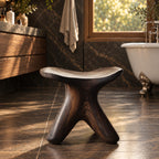 Starfish Base Shower Stool, Small Carved Solid Wood Bath Stool with Branching Curved Legs, 12 Inch