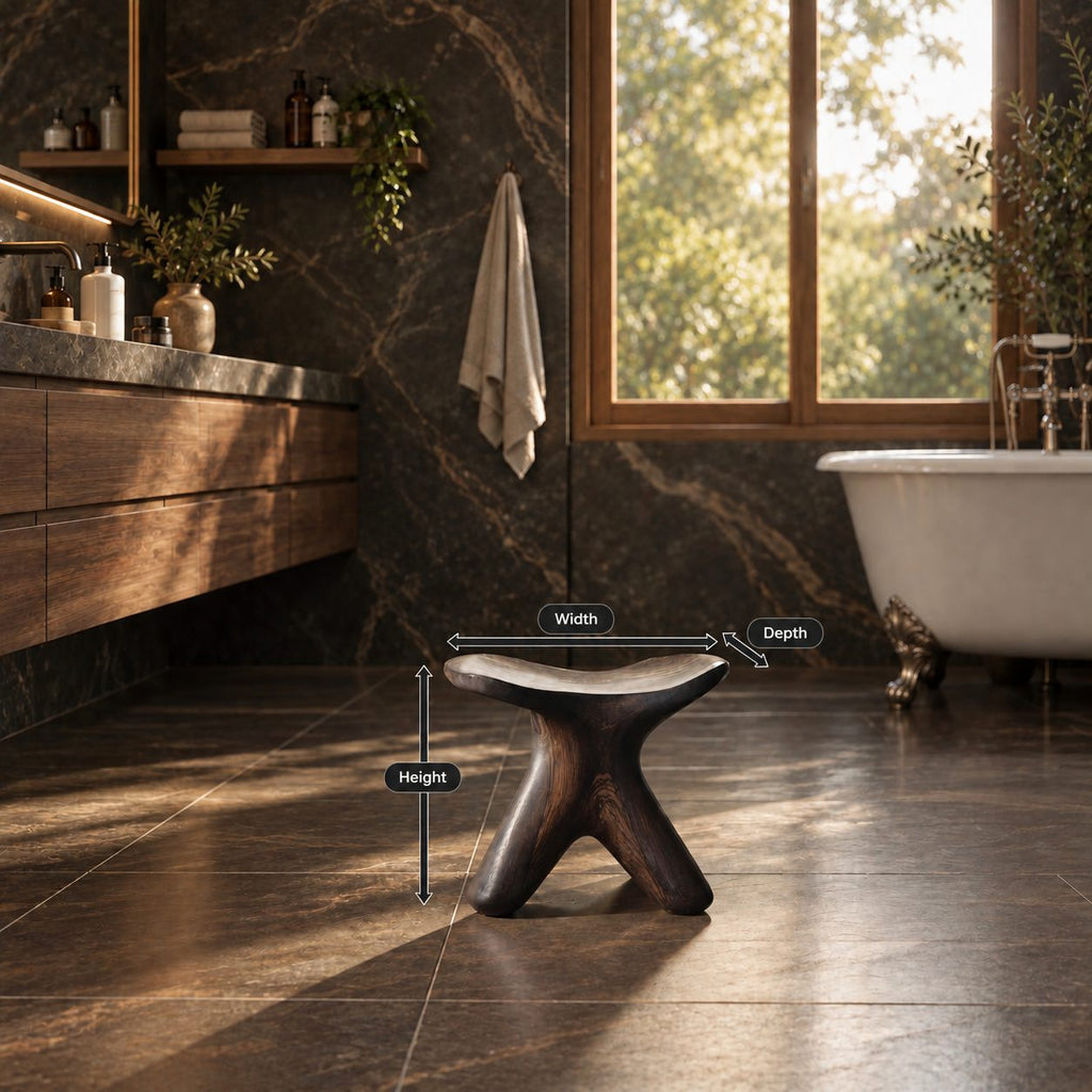 Starfish Base Shower Stool, Small Carved Solid Wood Bath Stool with Branching Curved Legs, 12 Inch