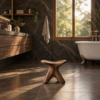 Starfish Base Shower Stool, Small Carved Solid Wood Bath Stool with Branching Curved Legs, 12 Inch