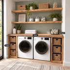 Washer Dryer Surround Laundry Cabinet with Twin Cubby Towers and Two Floating Shelves, Solid Wood