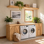 Figured Grain Door Laundry Cabinet for Washer and Dryer, Live Edge Solid Wood Washer Dryer Surround