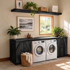 Figured Grain Door Laundry Cabinet for Washer and Dryer, Live Edge Solid Wood Washer Dryer Surround