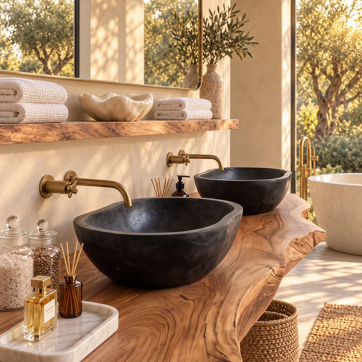 Smooth Oval Wooden Vessel Sink with Thin Rounded Rim, Solid Wood Countertop Bathroom Basin Bowl